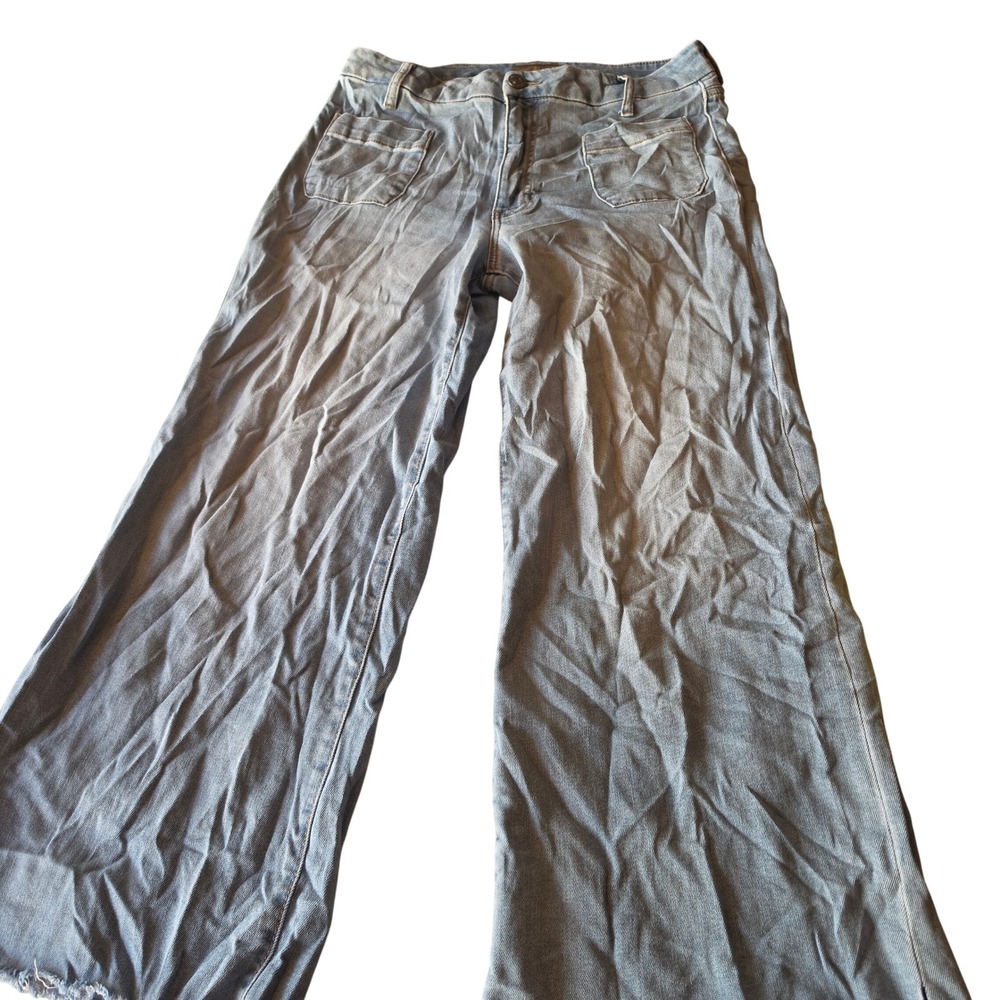 KUT from the Kloth Meg Wide Leg High Rise Raw Hem Light Wash Jeans Size 10